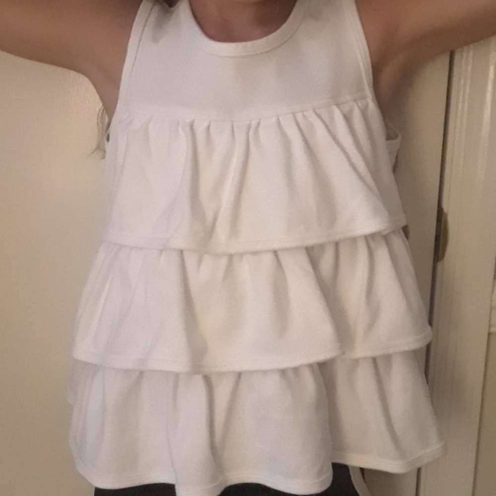 Girls white sleeveless ruffle top